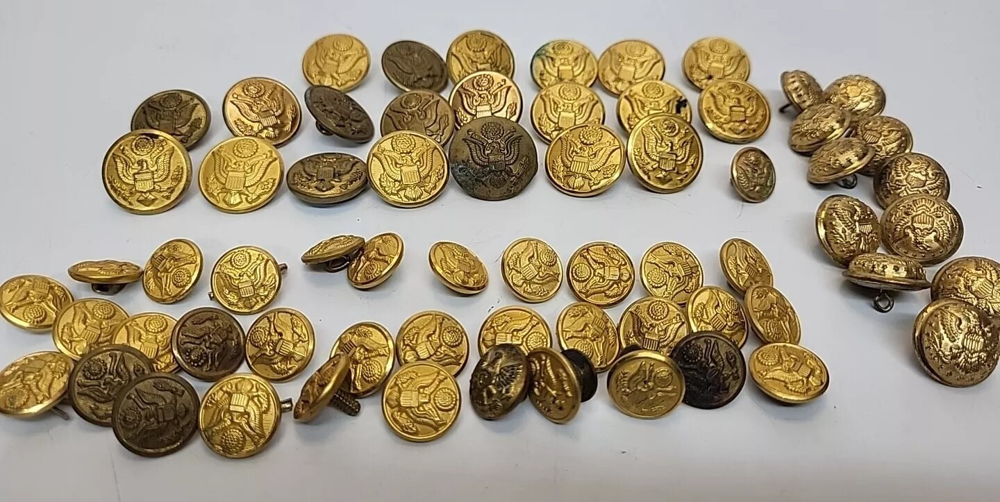 Vintage Lot 68 Gold Us Army Military Uniform Buttons Waterbury Superior Quality