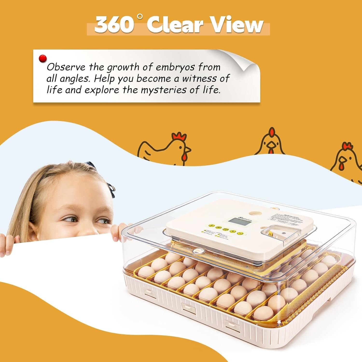 56~70 Egg Incubator for Hatching Egg w/ Automatic Egg Turning Built-In Candler