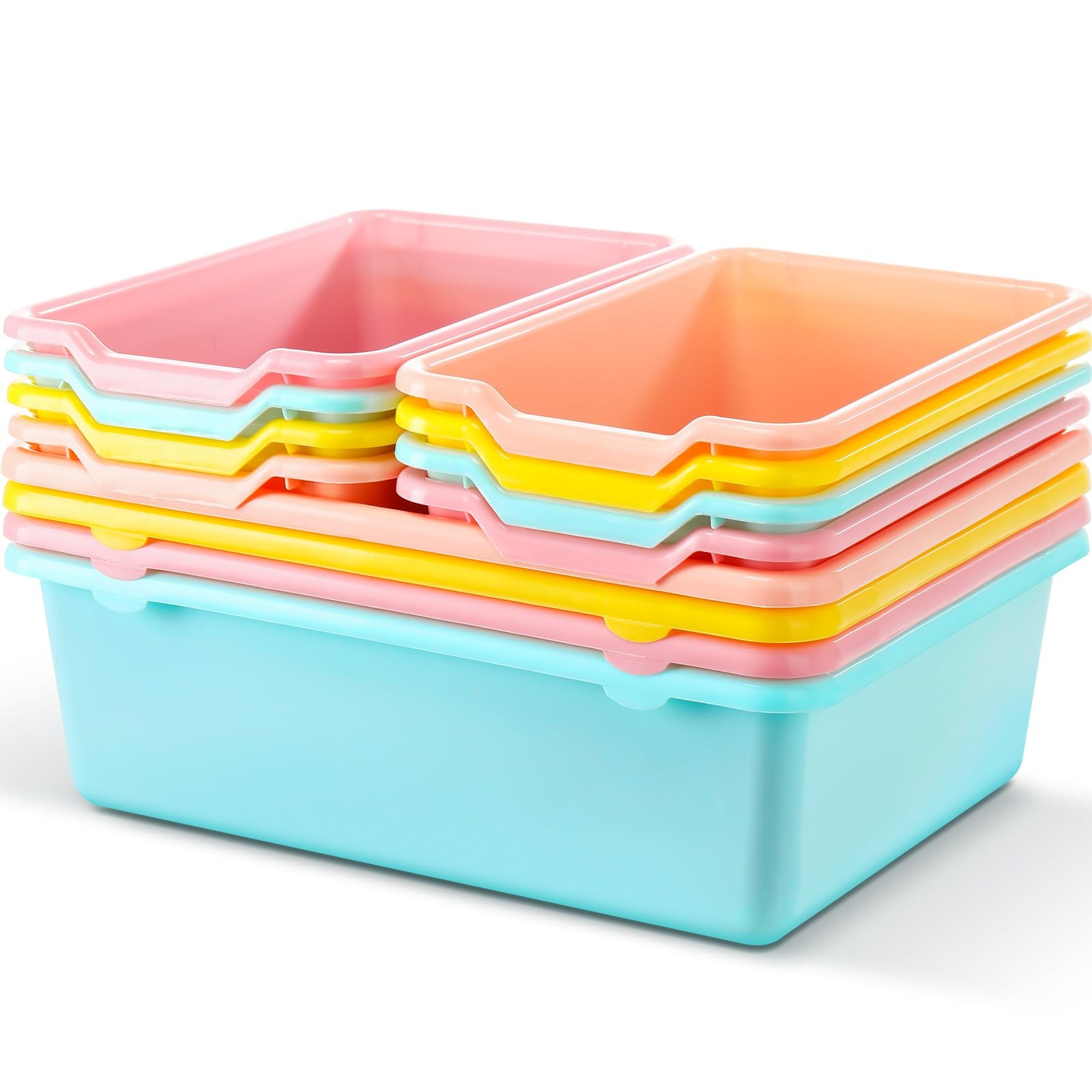 12 Pcs Plastic Cubby Bins 16 and 11 Inch Book Bins for Classroom Scoop Front ...
