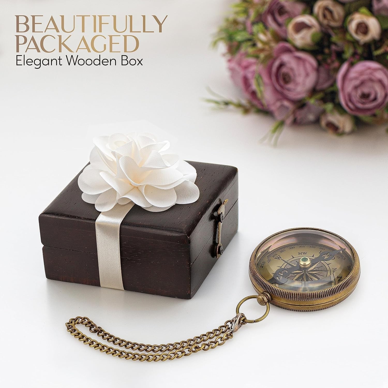 Brass Compass Gift with Display Box - Engraved Scripture Prayer Compass Relig...