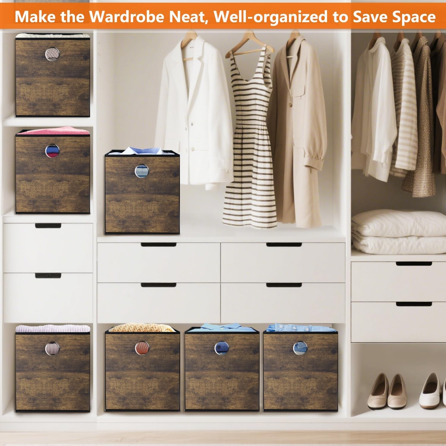 Wood grain thickened fabric storage box, foldable storage cube decorative box