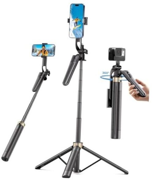 72" Phone Tripod, Tripod for iPhone with Wireless Remote 72 in Deep Black