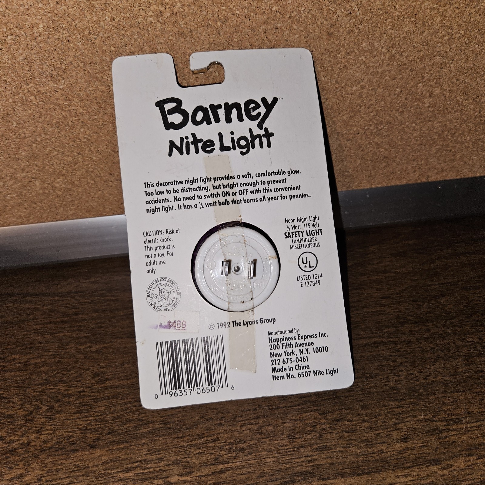 Vintage Barney Night Nite Light 1992 90s New in Box - Lyons Group