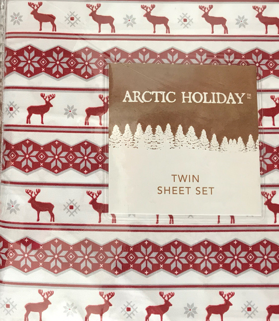 Arctic Holiday TWIN Microfiber Sheet Set 3 Pieces Red Deer New