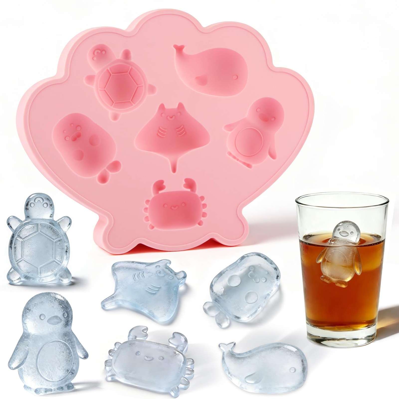 Ice Cube Tray Shell Silicone Ice Cube Trays with Cute Marine Life Shapes Cube...