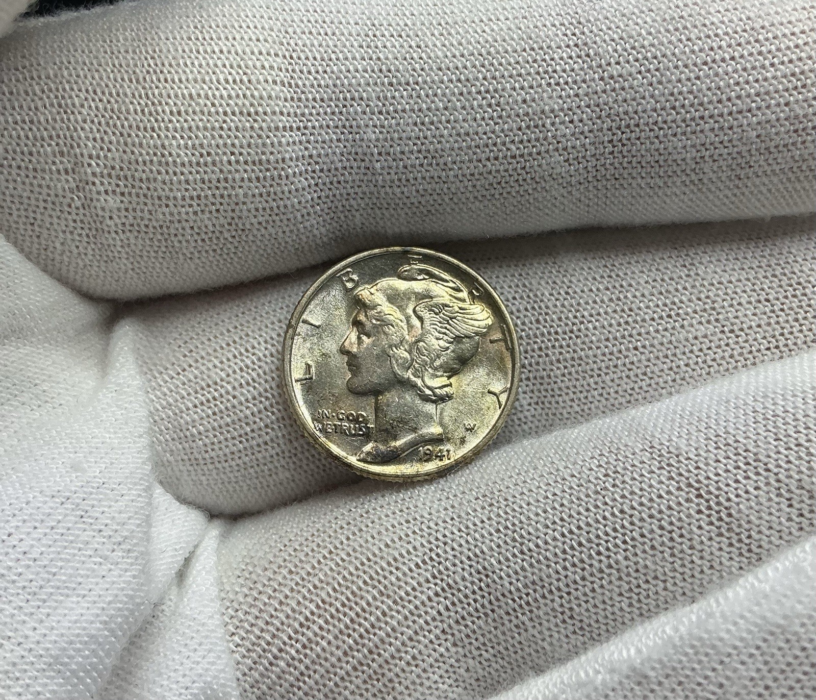 1941 P Mercury Dime 90% Silver Coin AU Toned H206