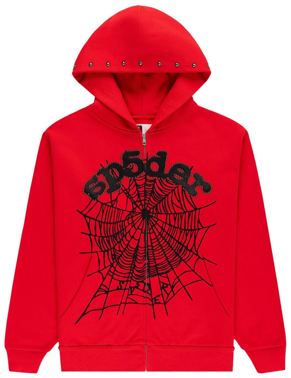 Sp5der OG Web Studded Red Hoodie
