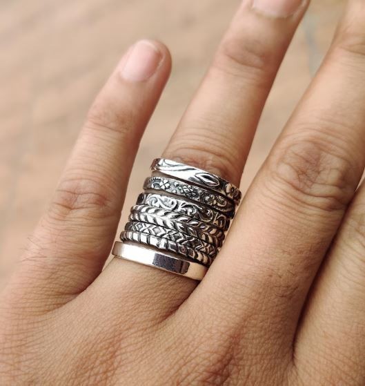 New Designer Seven Set Of Ring, Solid 925 Sterling Silver Ring All Size R 583