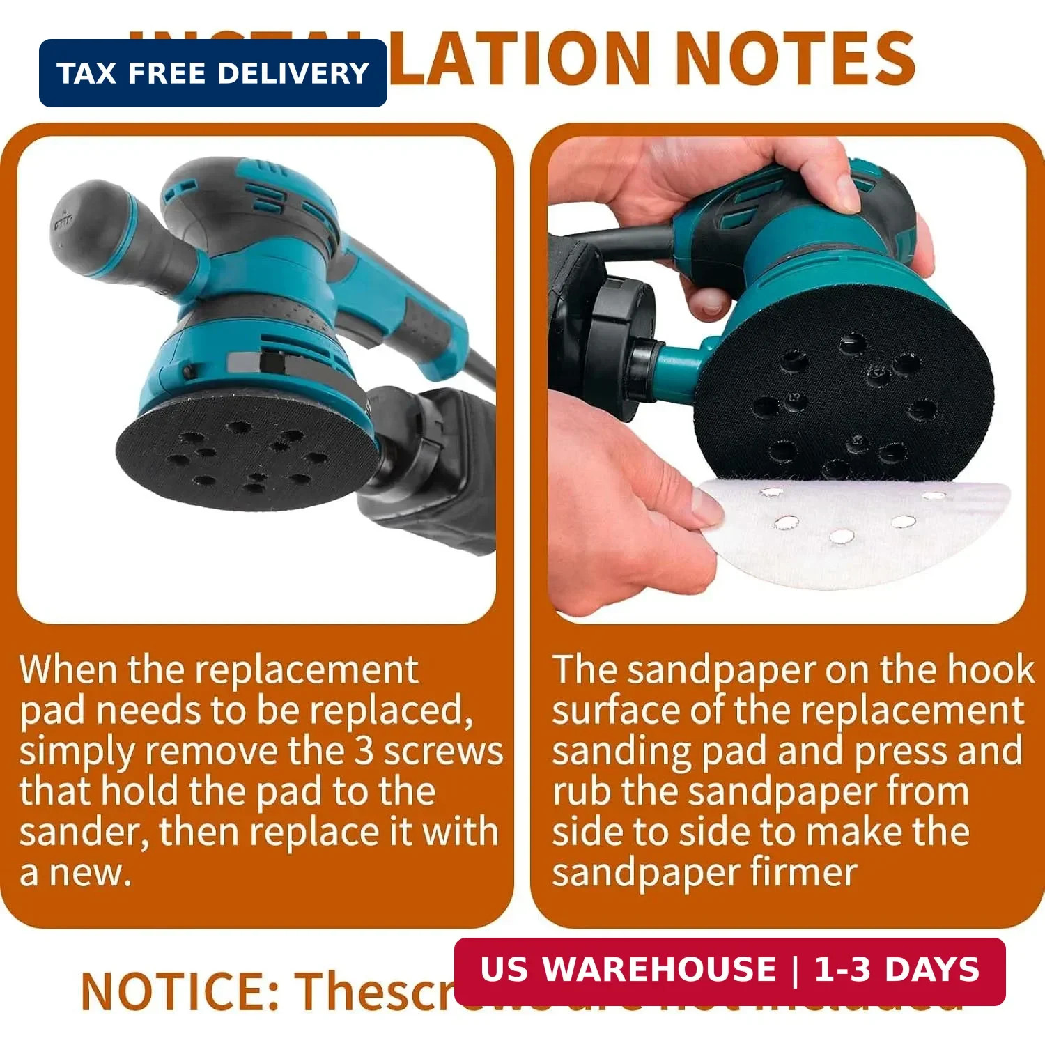 2Pack 5 Inch 8 Hole Sander Hook and Loop Replacement Sanding Pad for DeWalt Sand