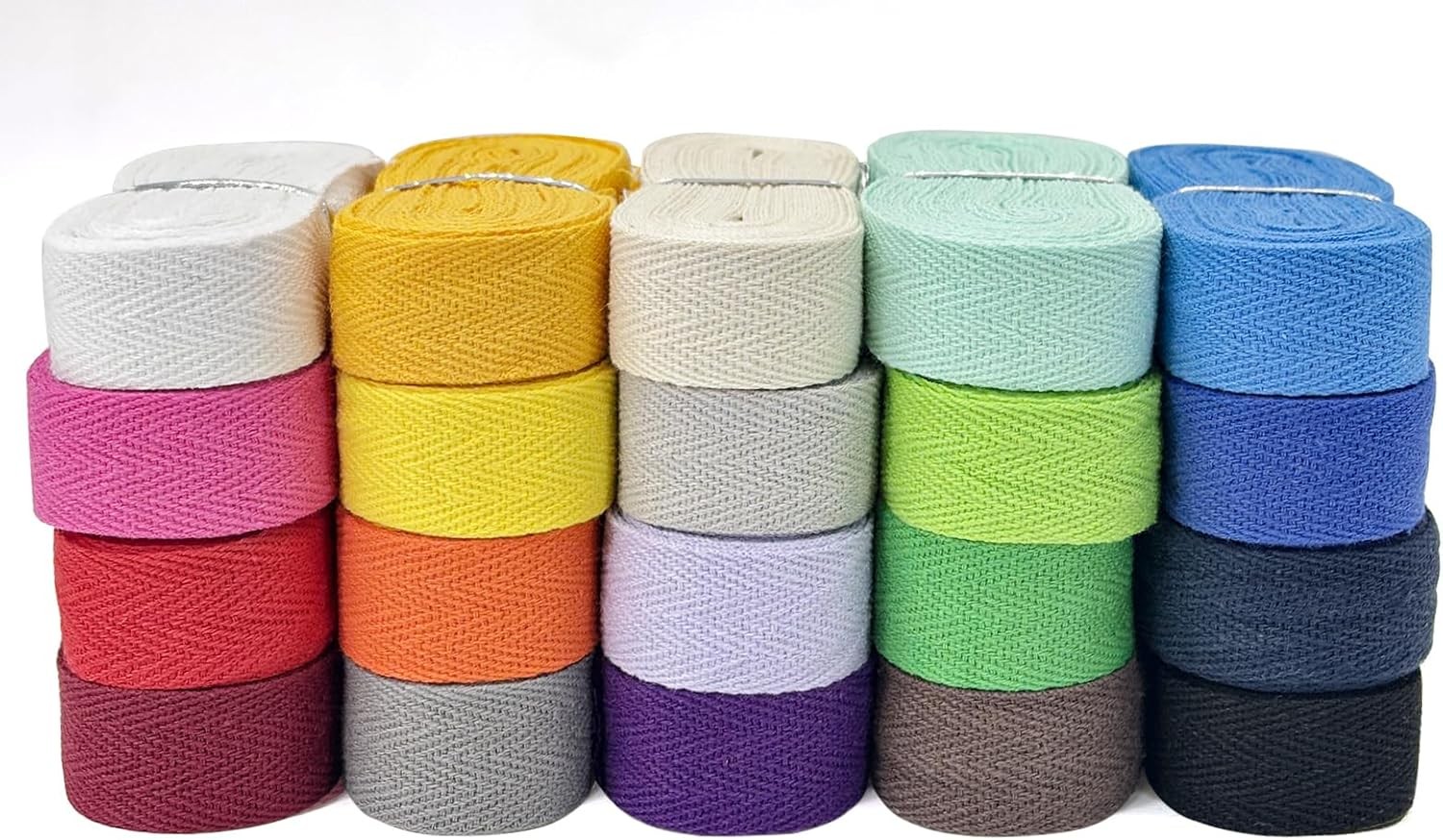 Cotton Twill Tape Ribbon - 100 Yards 3/4inch, 20 Colors Webbing Straps Mixed