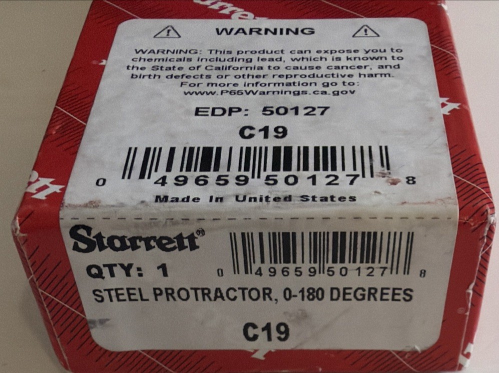 Starrett C19 Steel Protractor, 6",  0-180 Degrees