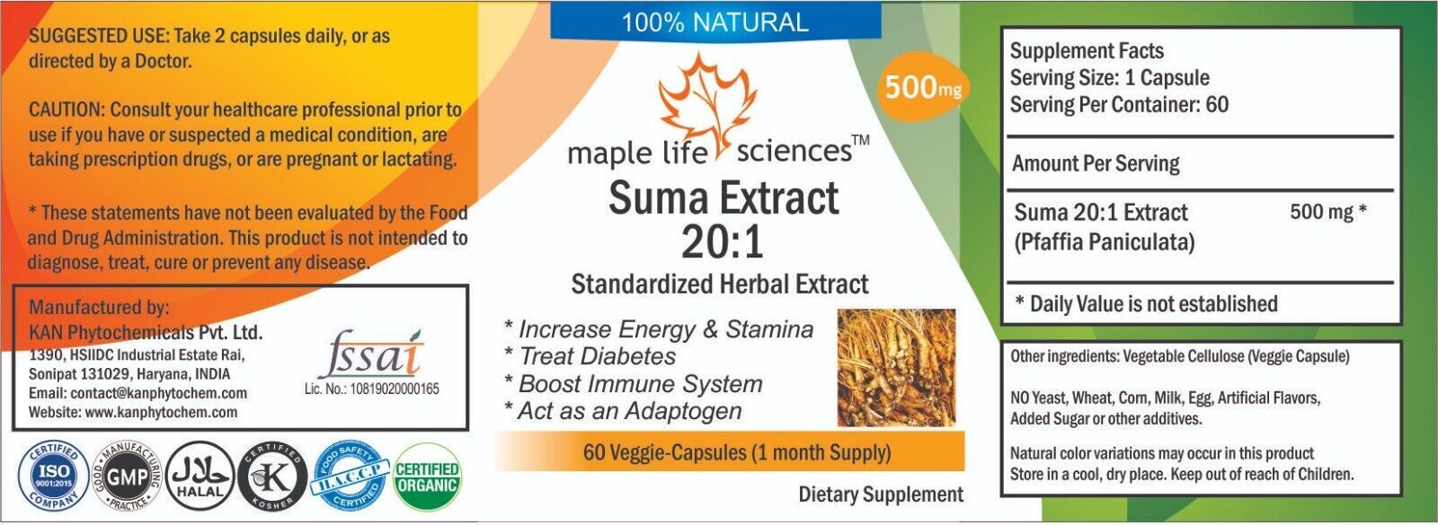 Suma 20:1 Extract Capsules Pfaffia Paniculata Extract Pfaffoside aphrodisiac