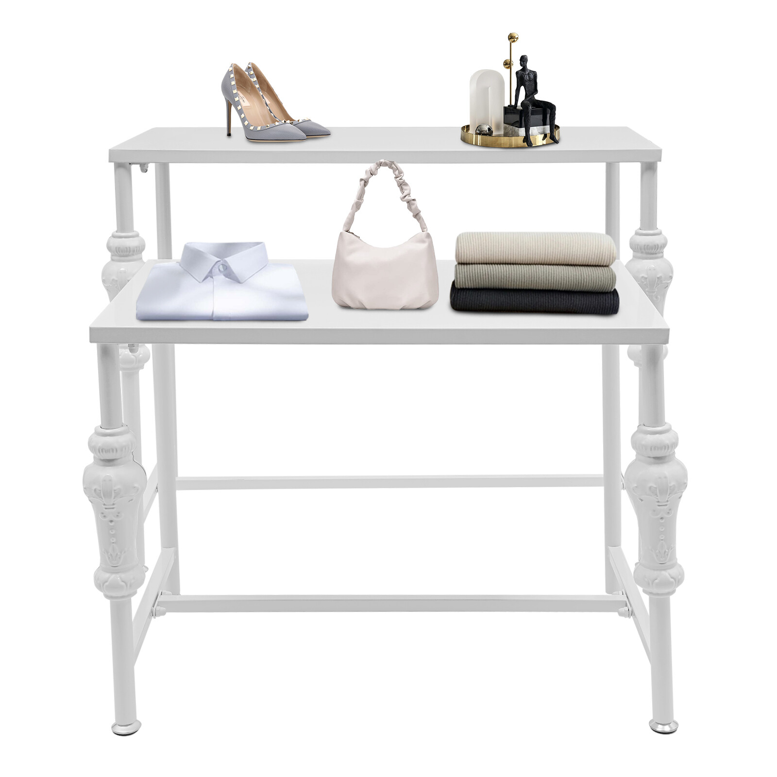 2PCS White Industrial Retail Display Tables Standing Clothing Shoes Display Rack