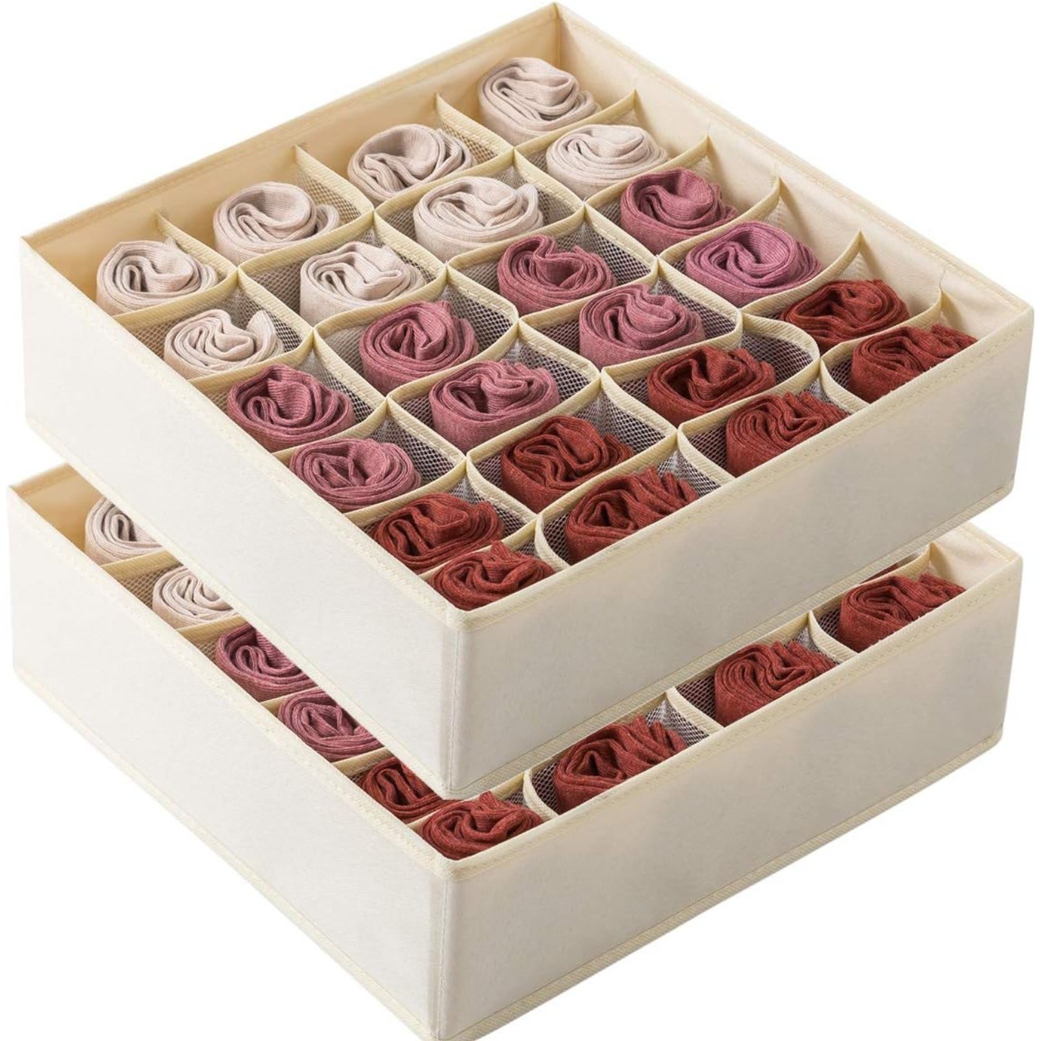 2 Pack Socks Underwear Drawer Organizer, 24 Cell +16 Cell Collapsible Cabinet