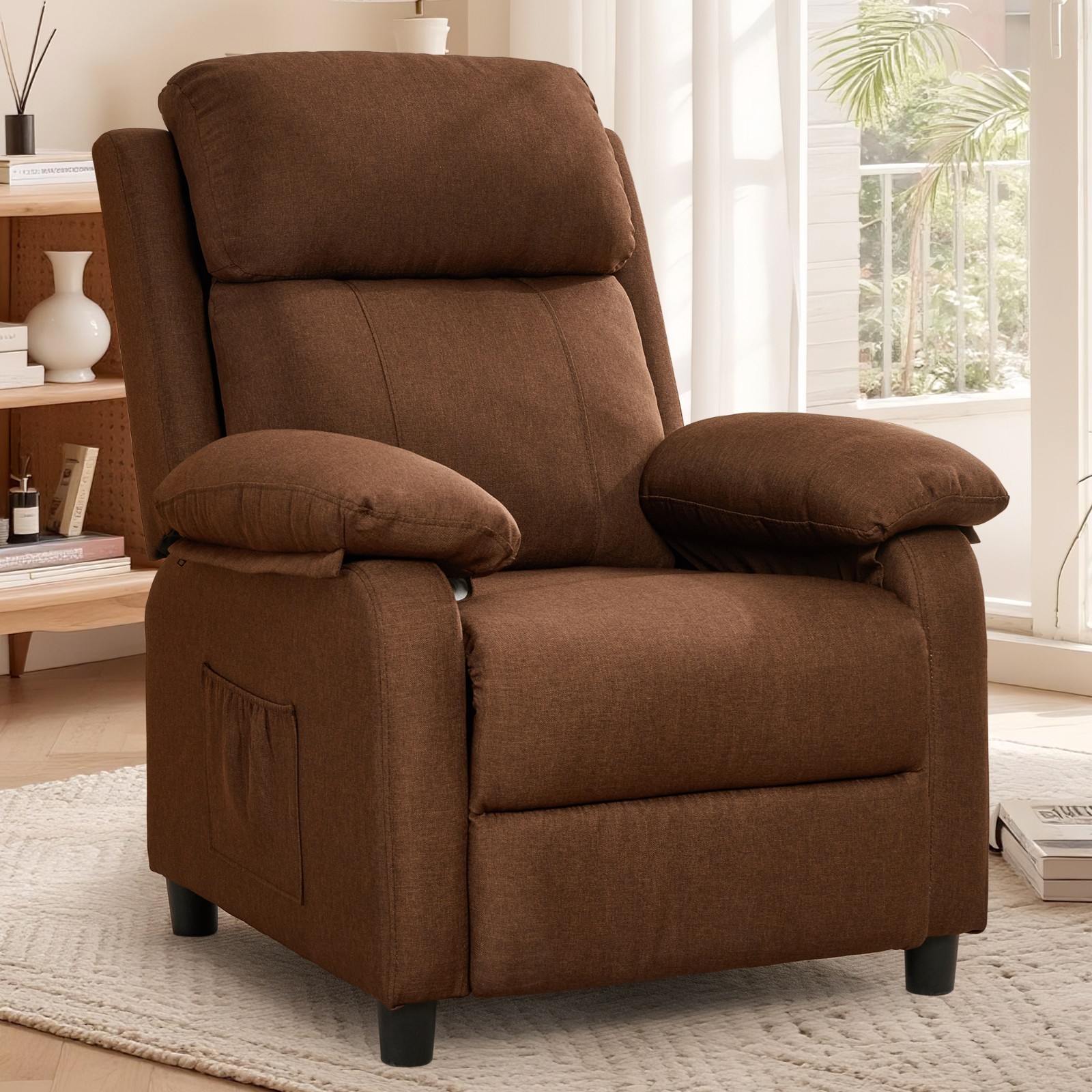 Korser Small Manual Push Back Recliner Chair with Side Pockets for Living Room