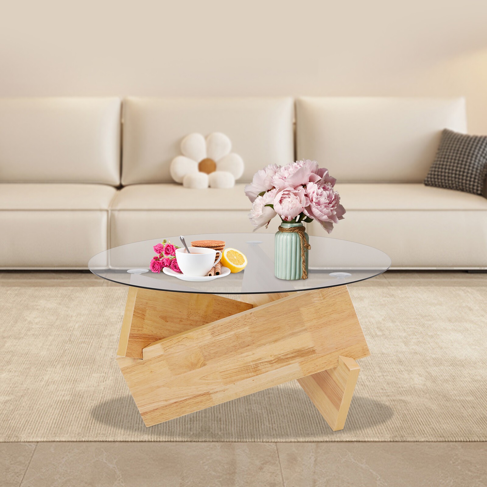 16.1'' H Round Modern SideTable Side Table with Tempered Glass Top End Table ?