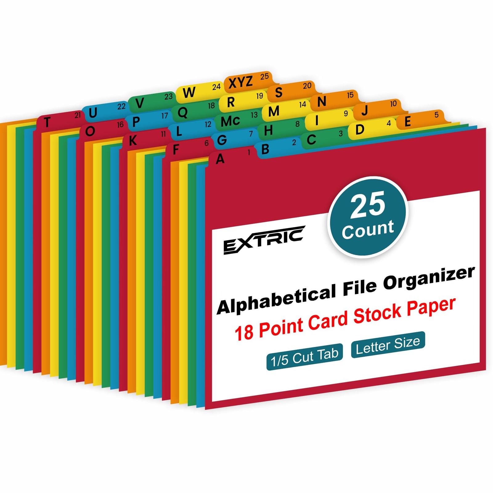 EXTRIC Alphabetical File Organizer 25 File Cabinet Dividers A-Z, 5 Colors | A-Z