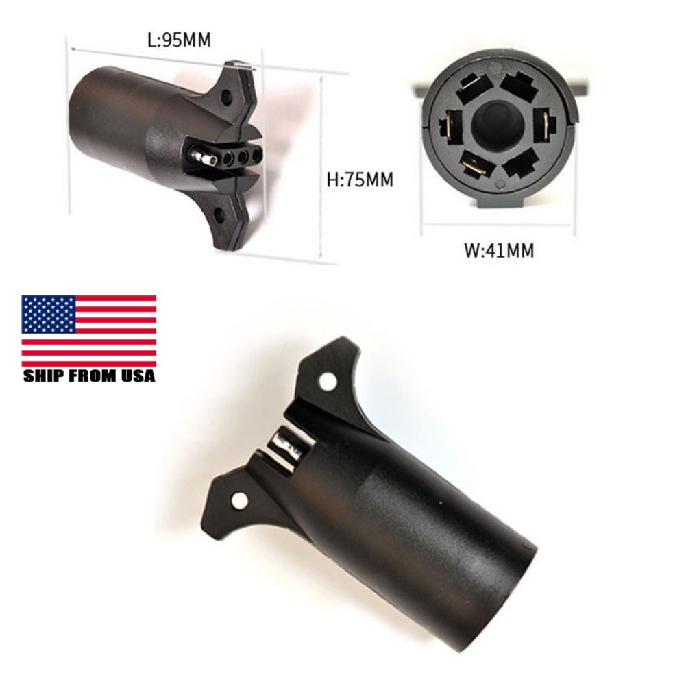 Car RV 7 Way Round to 4 Pin Flat Trailer Light Adapter Plug Connector Boat
