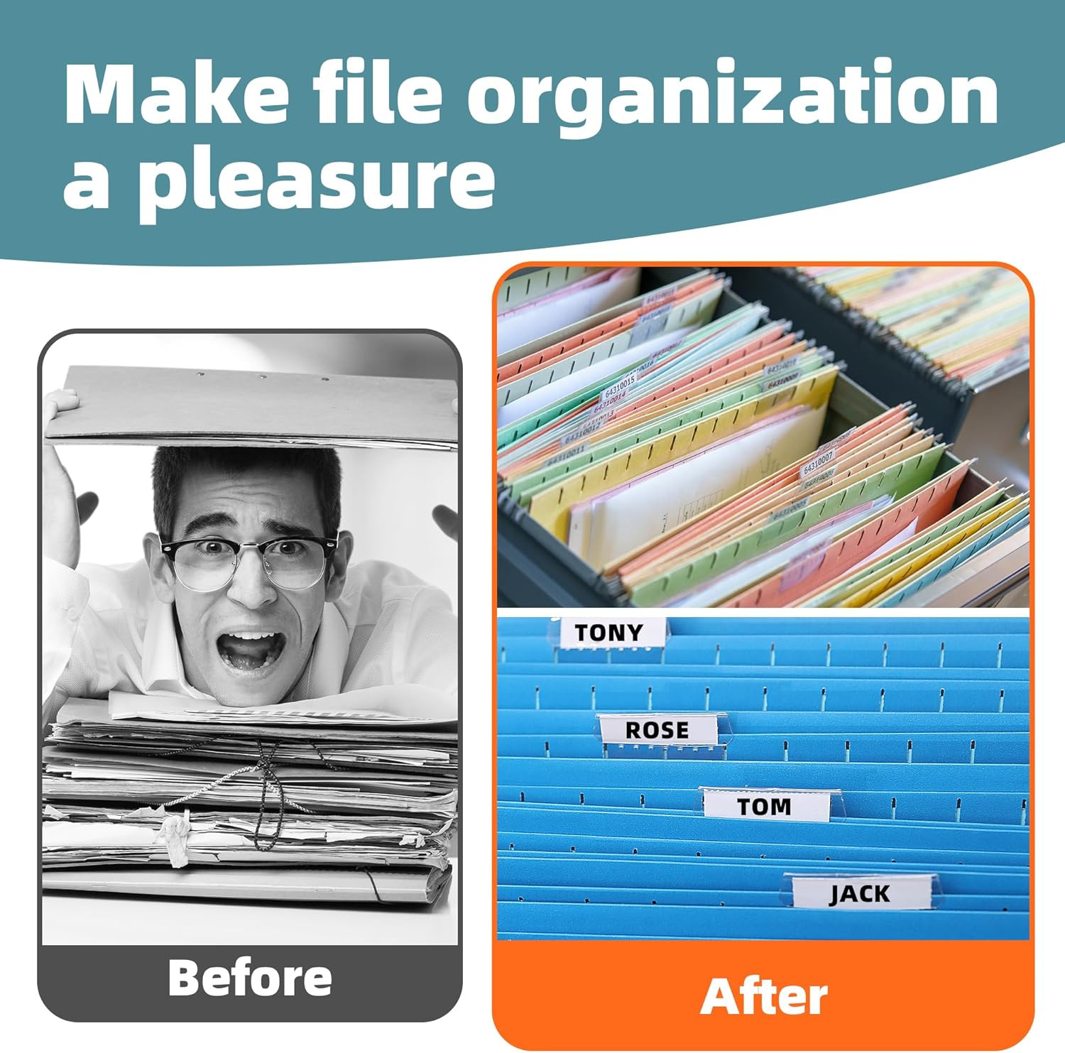 File Folder Tabs, 50 Sets Hanging File Folder Labels Tabs and Inserts for Hangi