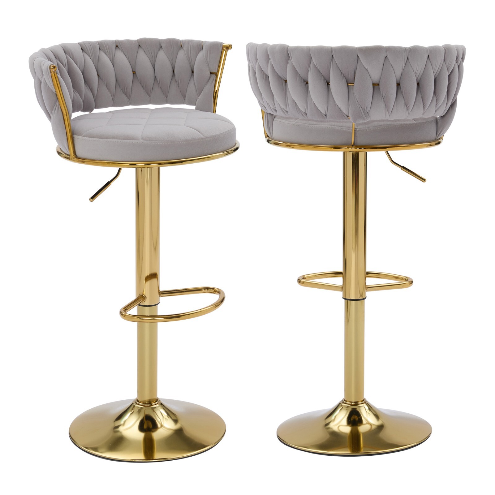 Velvet Bar Stools Set of 2 Counter Height Adjustable Swivel Bar Chair, Pink