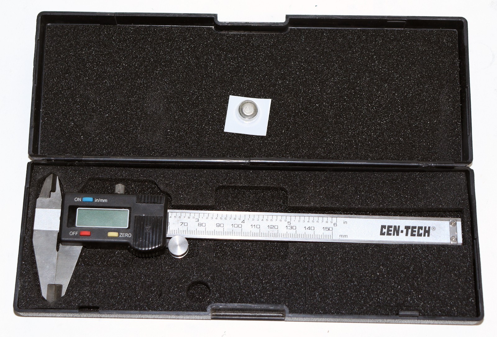 Cen-Tech 6" Digital Caliper Inch/Metric Measurement Tool With Case + New Battery