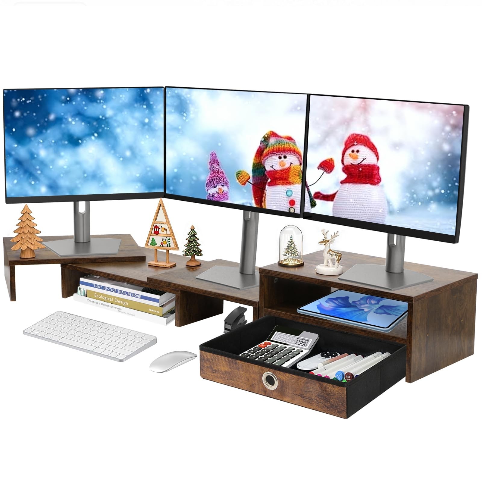 Monitor Riser for 3 Monitors, Dual Monitor Stand for Desk, Triple Monitor Sta...