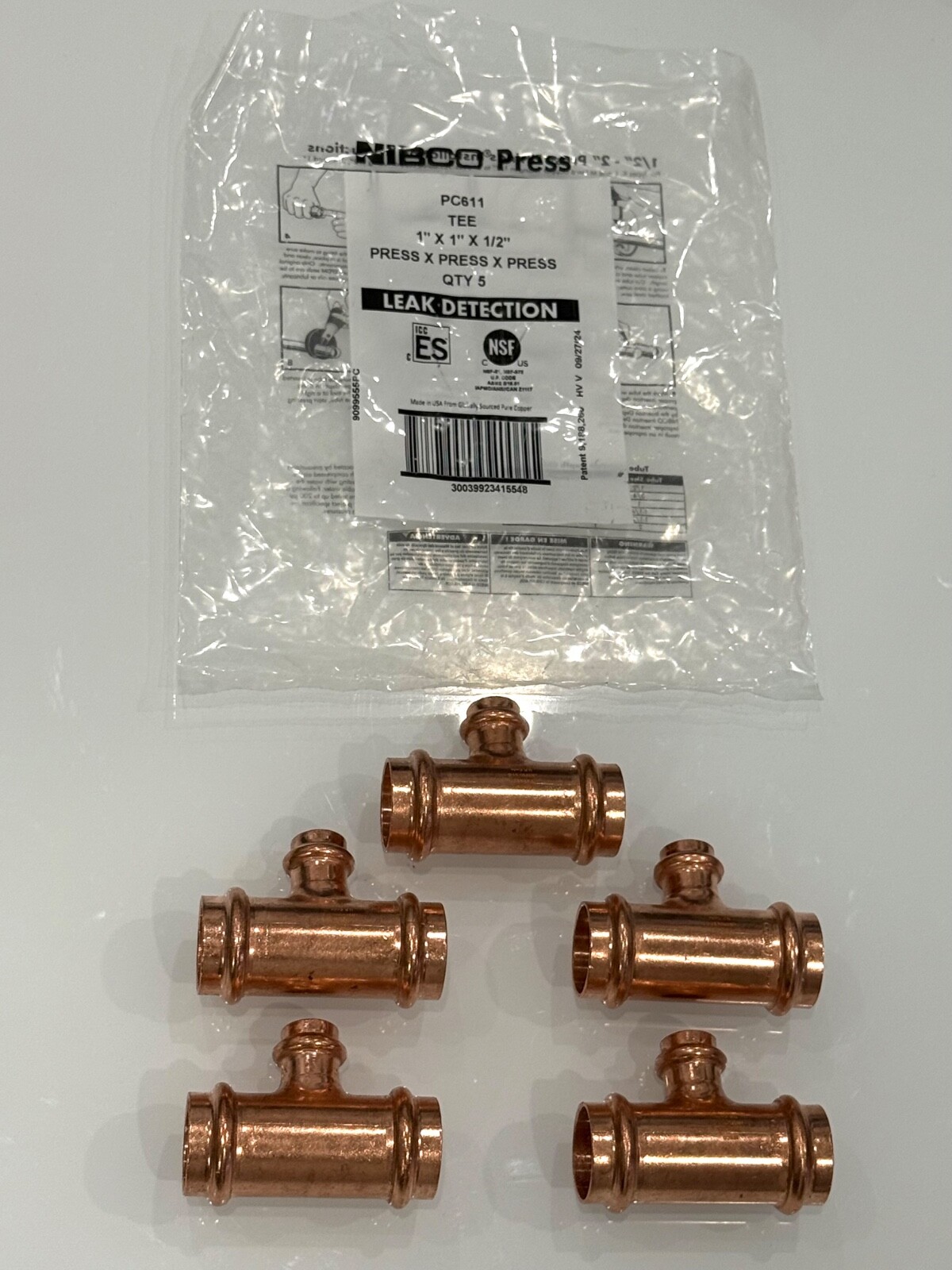 NIBCO PRESS PC611 TEE 1"X 1" X 1/2" PRESS X PRESS X PRESS QTY 5