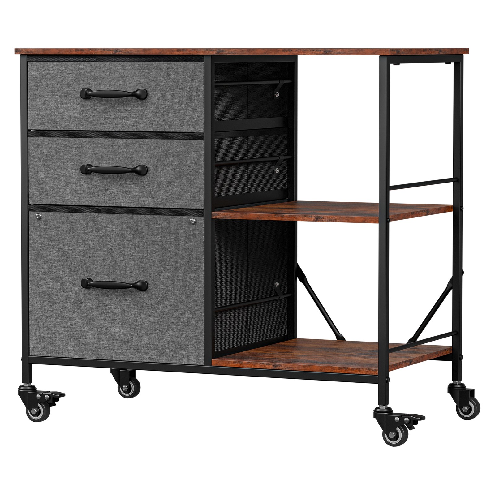 File Cabinet Rolling Printer Stand w/ Open Shelf Lateral Cabinet Dark Gray