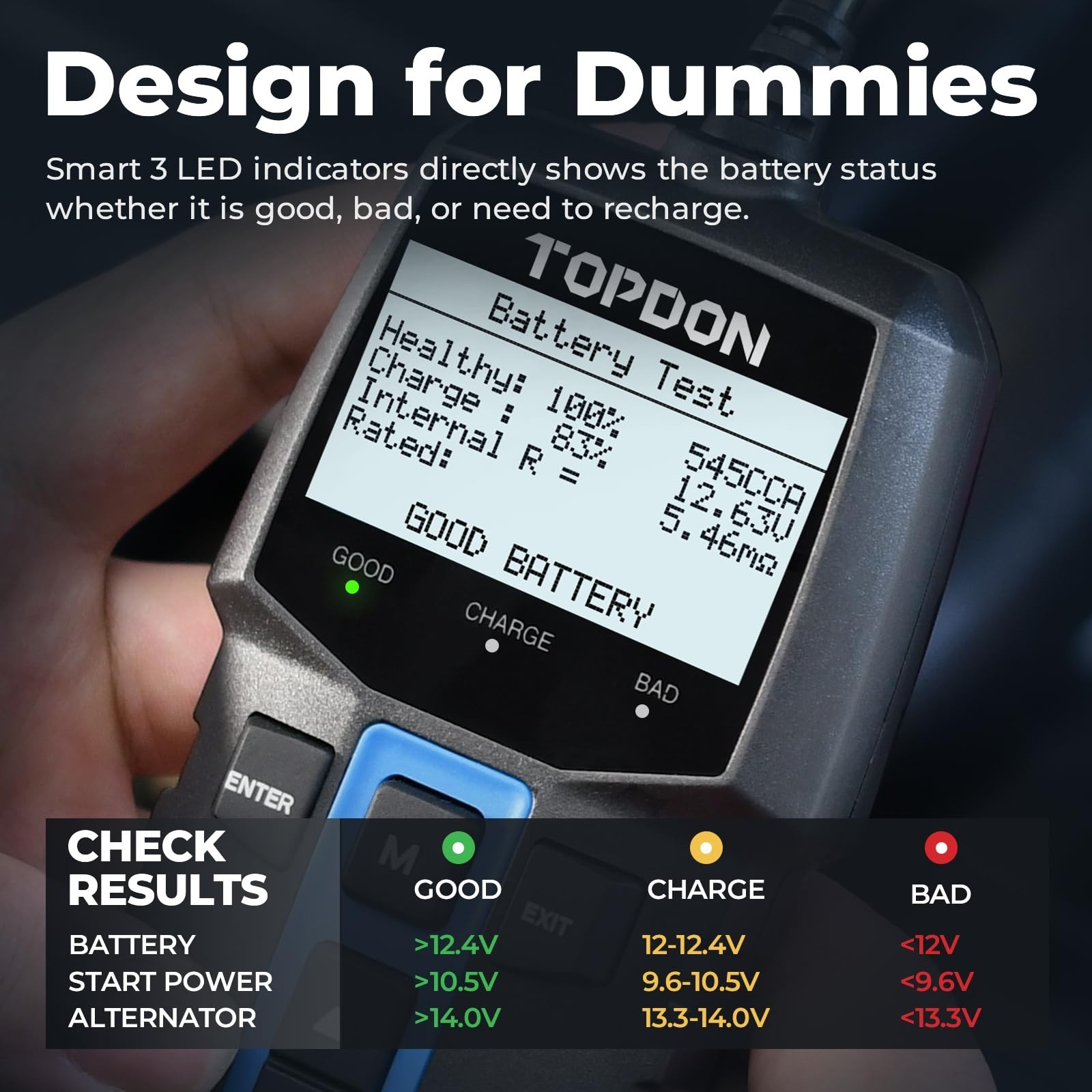 TOPDON BT100 12V Digital Battery Load Tester & Charging System Analyzer