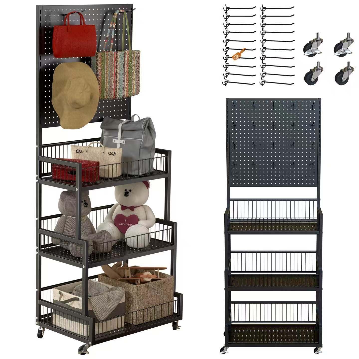 Fitzkor 3-Tiers Metal Pegboard Display Stand with Peg Board Panel, Standing P...