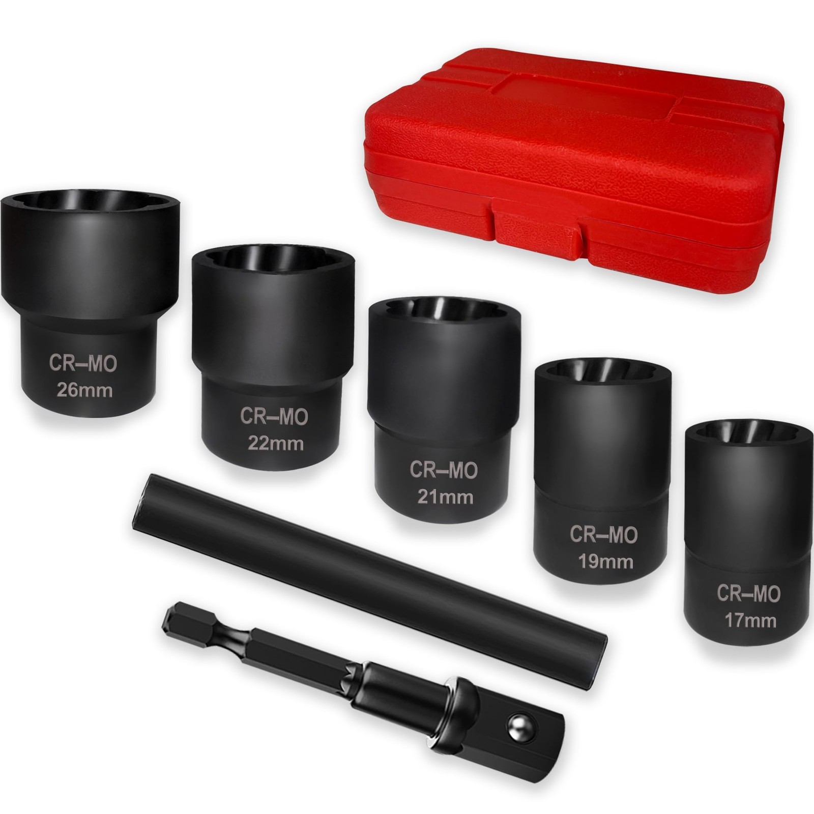 7 PCS Lug Nut Socket Set Heavy Duty 1/2" Drive Wheel Lock Bolt Extractor Kit ...