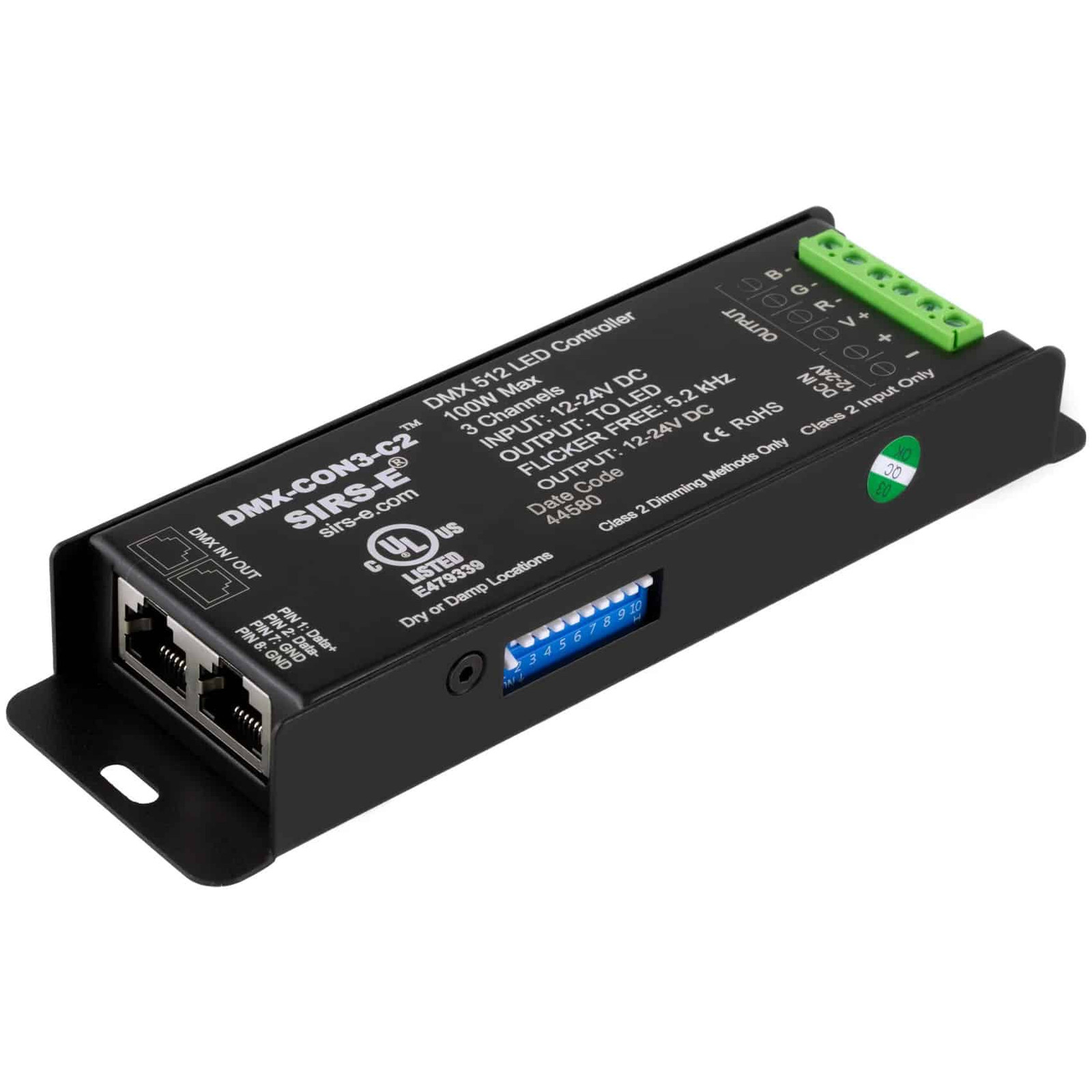 SIRS-E® LED Decoder 3 Channel RGB Controller, 12-24V DC, 100W DMX-CON3-C2