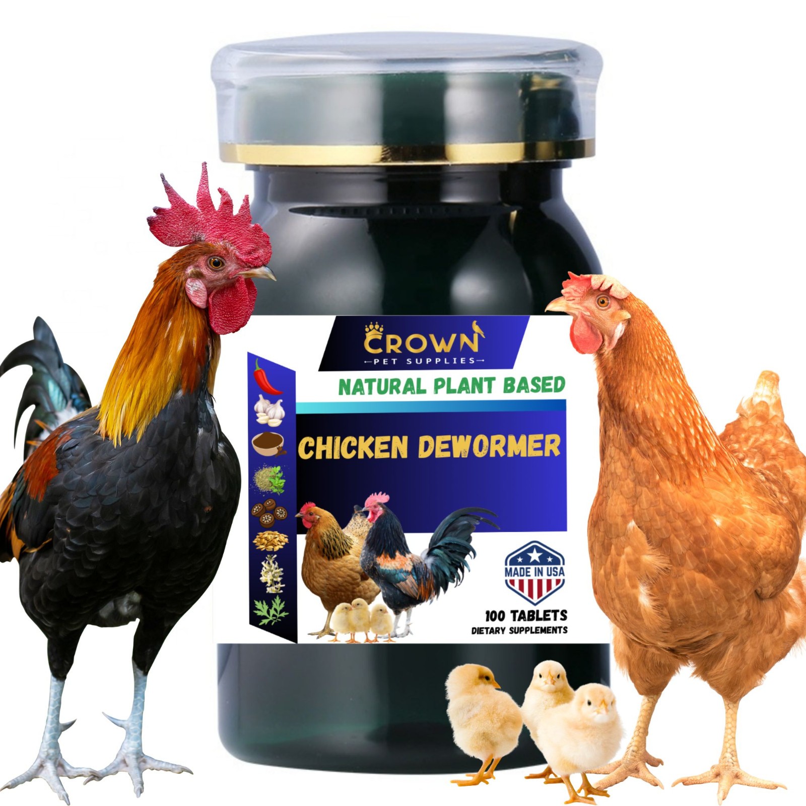 Chicken Poultry Dewormer Tablets All Natural Plant Based Duck Birds 100 Tablets