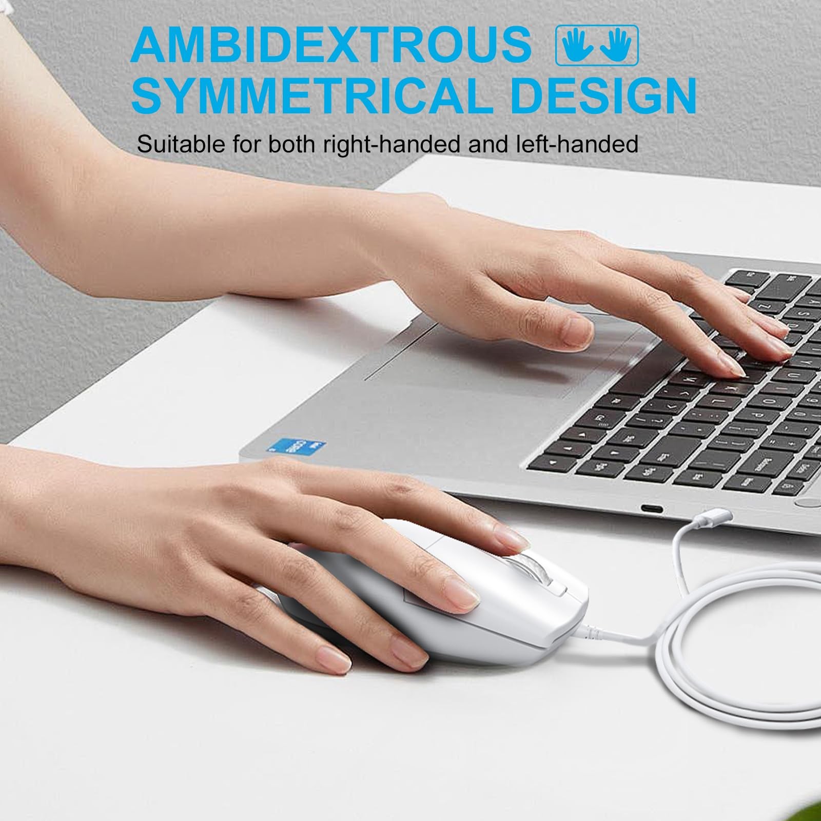 LOONASA USB C Wired Mouse, Type C Optical Portable Silent WiredWhite