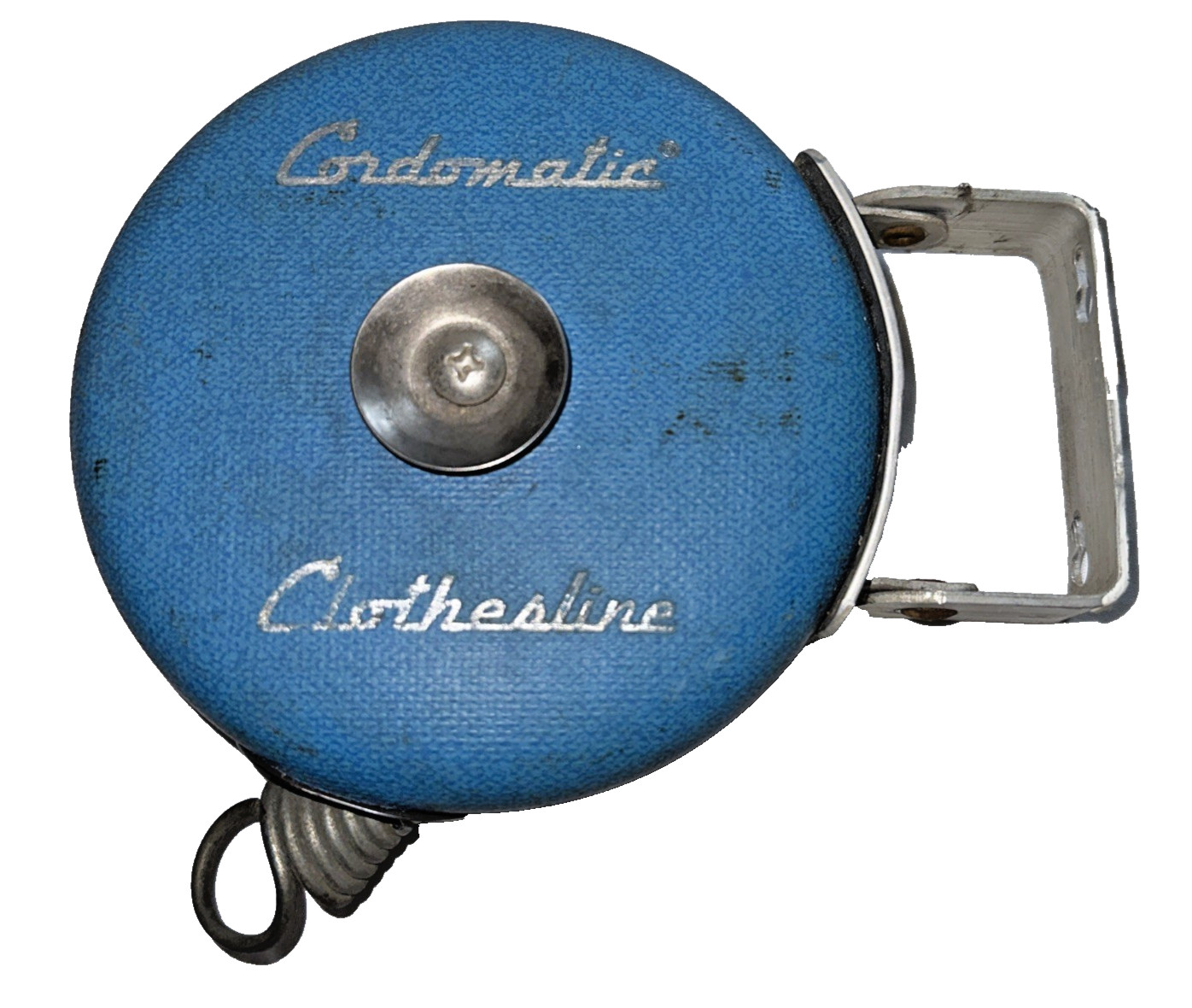 vintage Cordomatic Clothesline retractable reel 20 feet blue metal case
