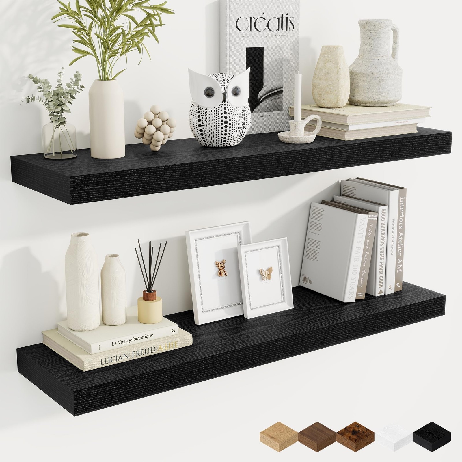 Fun Memories 36 Inch Floating Shelves 9.3 Inch Deep Black Set of 2