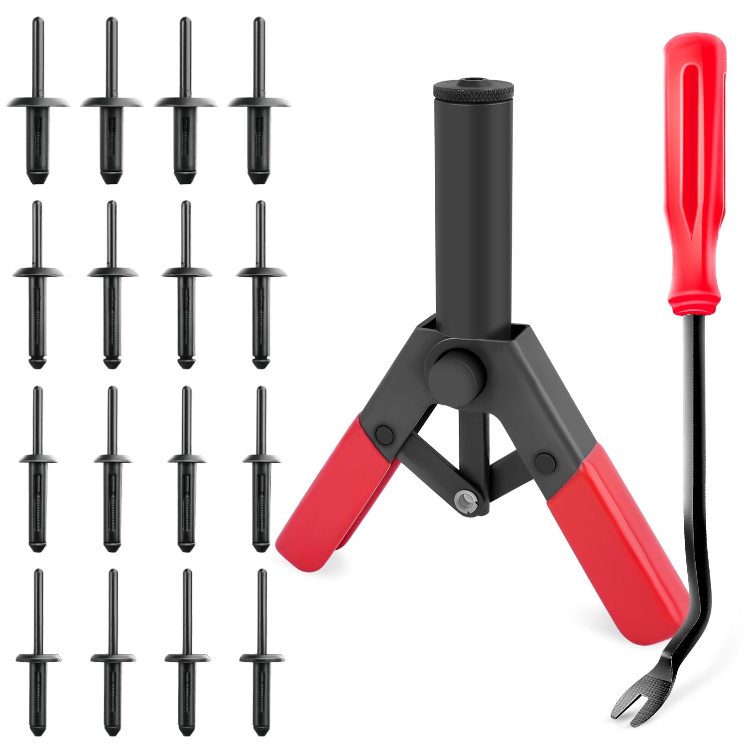 GOOACC 82PCS Plastic Rivet Gun Kit 5mm, 80 Rivets + 2 Remover Tool Set
