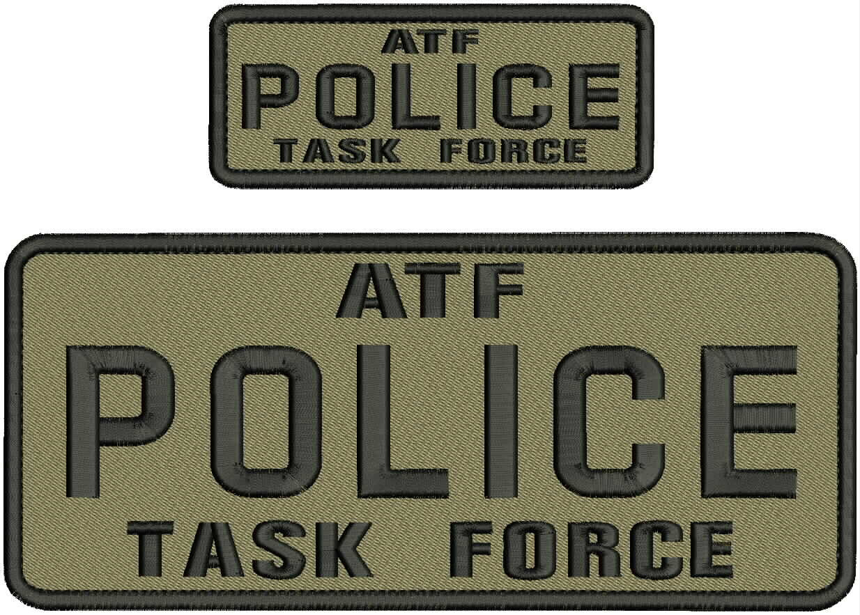 ATF Police T F  embroidery patches 4x10 and 2x5 hook back black on coyote tan