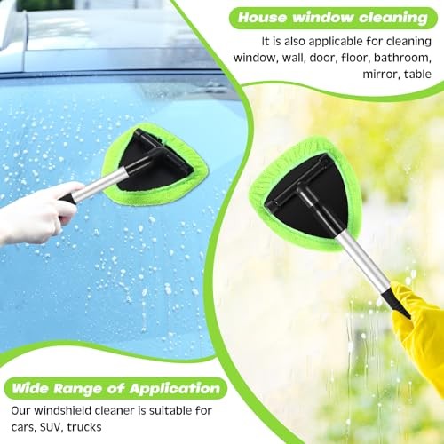 8 Pcs Car Windshield Cleaner Tool Kit with Extendable Handle, Microfiber Green