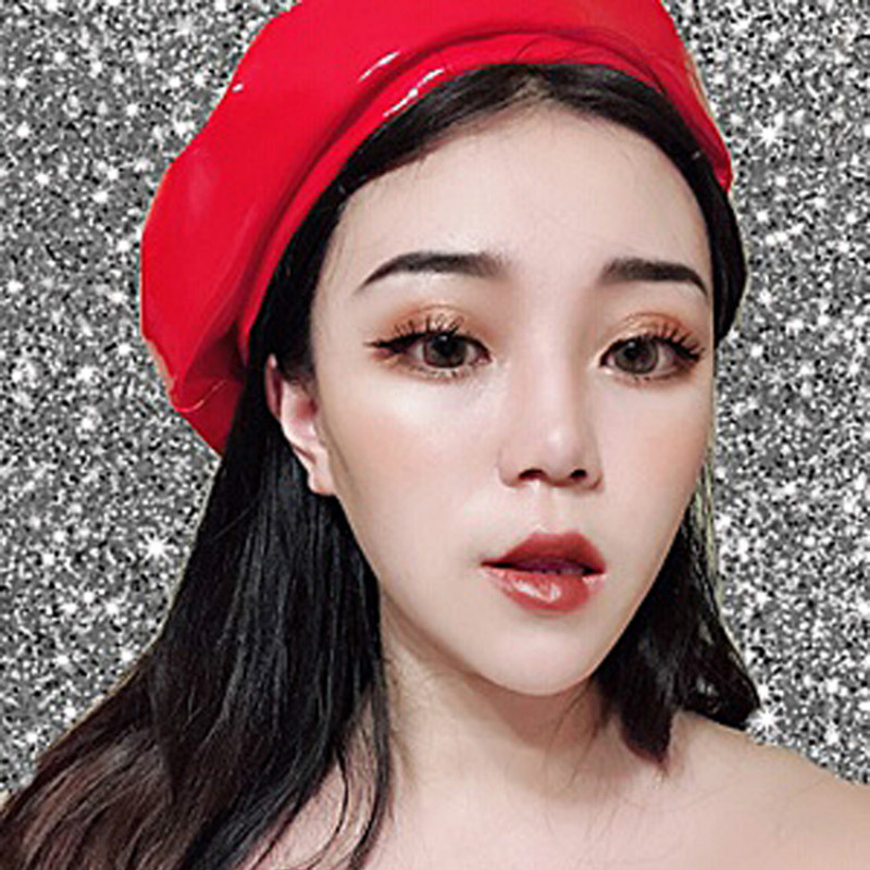 Vintage Women Patent Leather Beanie Beret Military Cap French Flat Hat Faddish