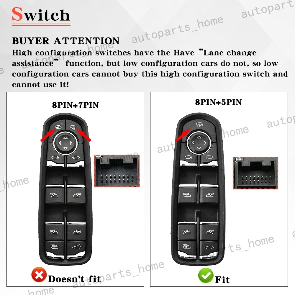 Driver Power Window Switch For Porsche Cayenne Panamera 2010-2014 7PP959858RDML
