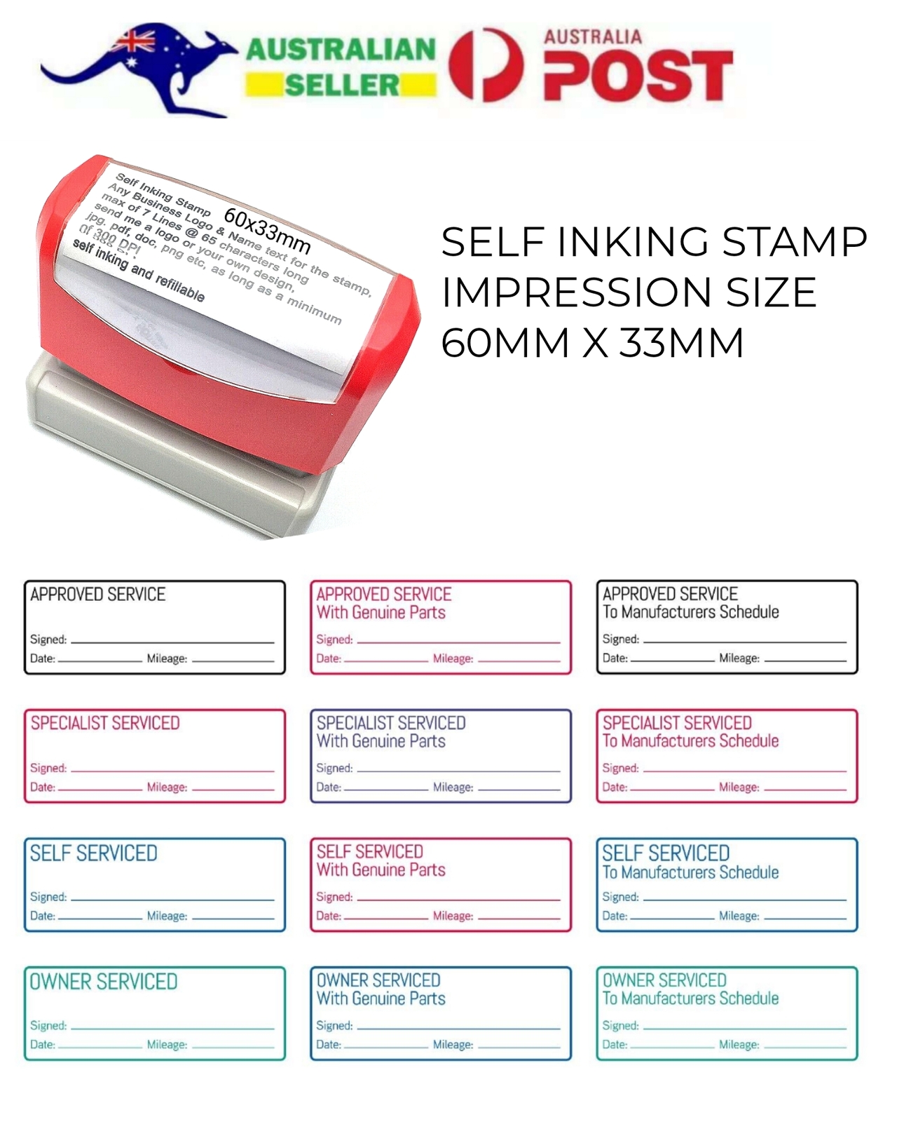 Self Inking Garage Mechanic Home Service Self Inking Rubber Stamp size 60x33mm