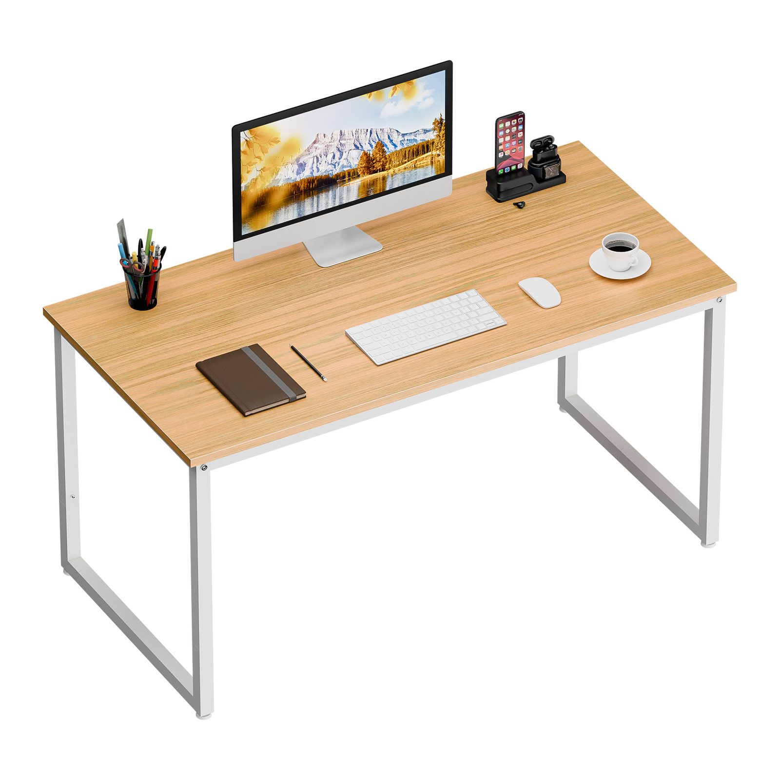 47" Modern Espresso Rectangular Dining Table Office Desk Computer Table, Natural