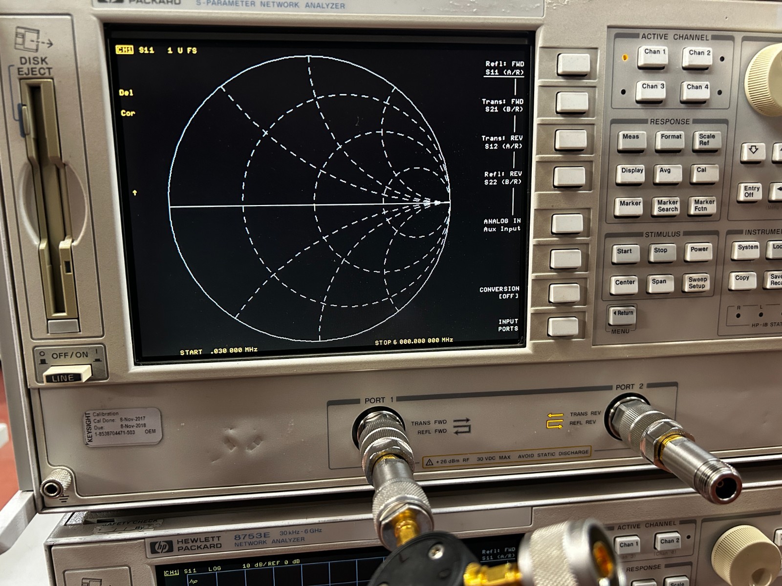 Hewlett Packard 8753ES, S-Parameter Network Analyzer, 30kHz-6GHz, 002, 006 & 010