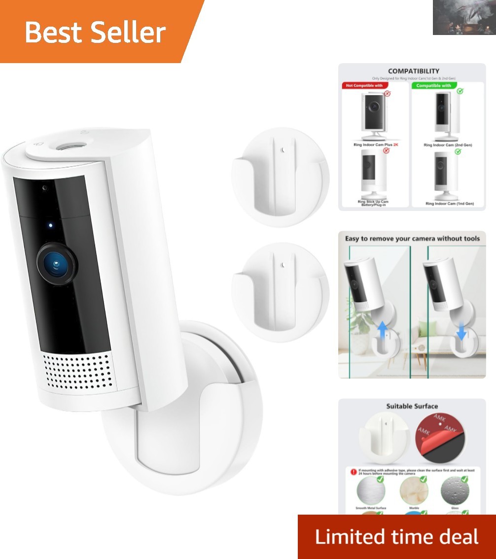 Screwless Wall Mount Bracket for Ring Indoor Cameras - Easy 2 Pack Installation