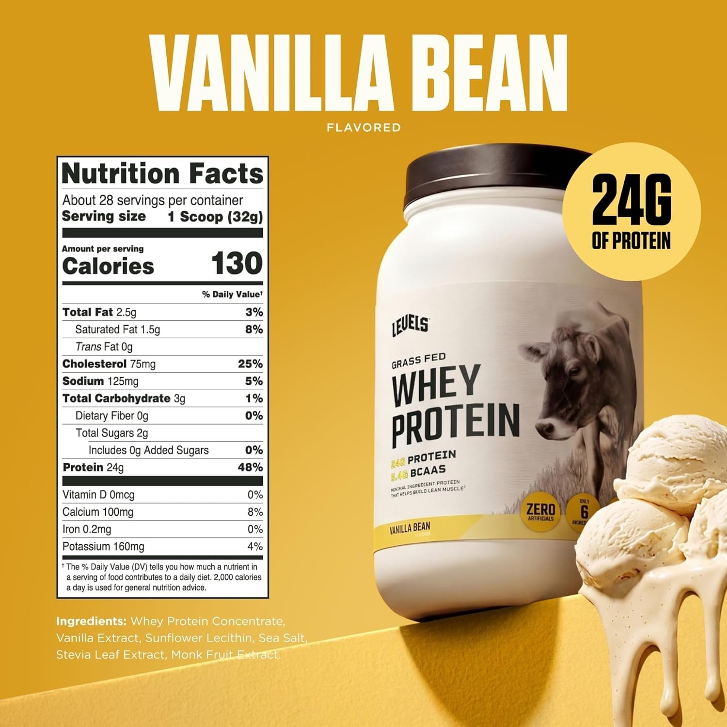 Grass Fed Whey Protein Powder, Vanilla Bean, 2 lb (907 g)