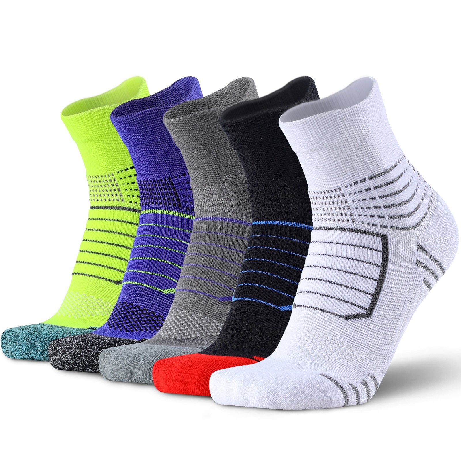 5 Pairs Mens Performance Cotton Cushion Crew basketball Hiking Running sport Soc