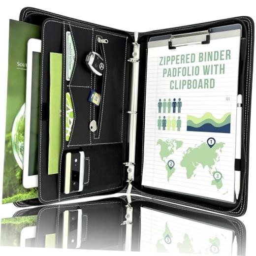 Zipper Portfolio Binder 21.5" x 13.5" (opened up) Black Zipper Binder (3-Ring)