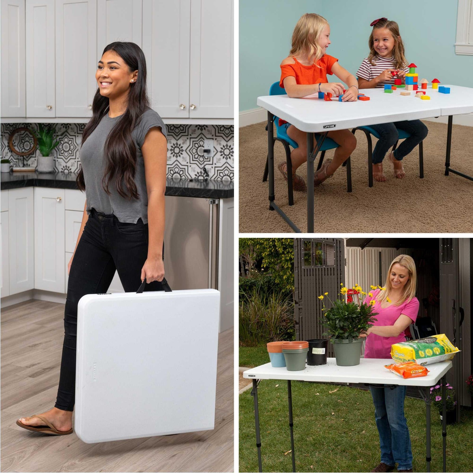Lifetime Adjustable Height Leg Table 4428 White 4' Fold-in-Half Folding Table