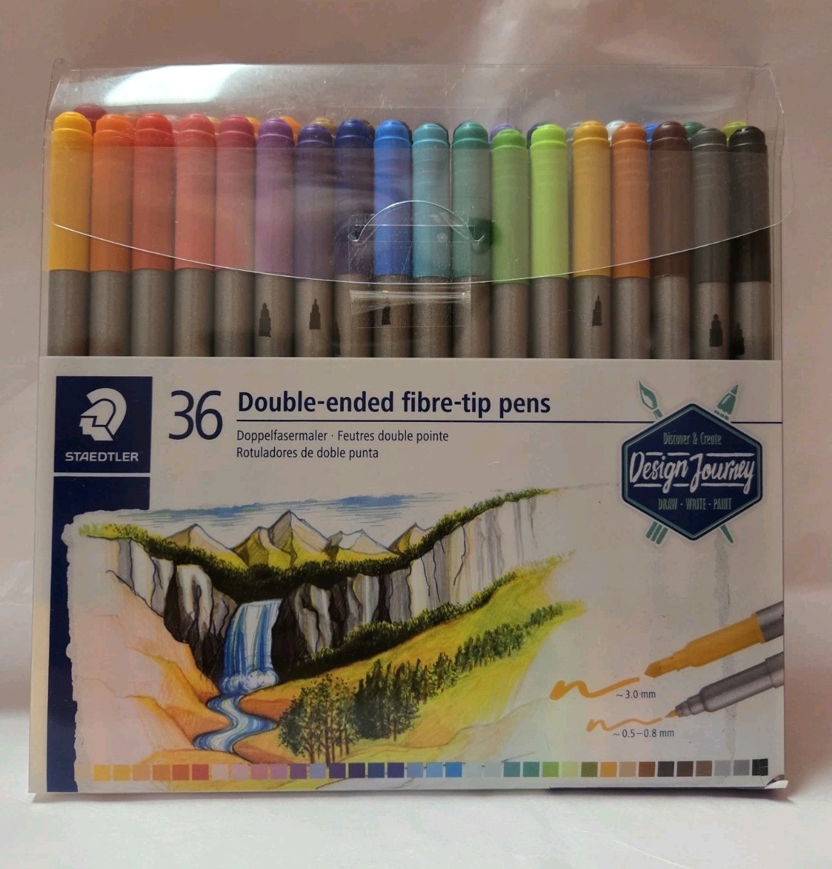 STAEDTLER 36 DOUBLE ENDED FIBRE TIP PENS-3.0MM-0.5-0.8MM-DRAW-WRITE-PAINT-NEW